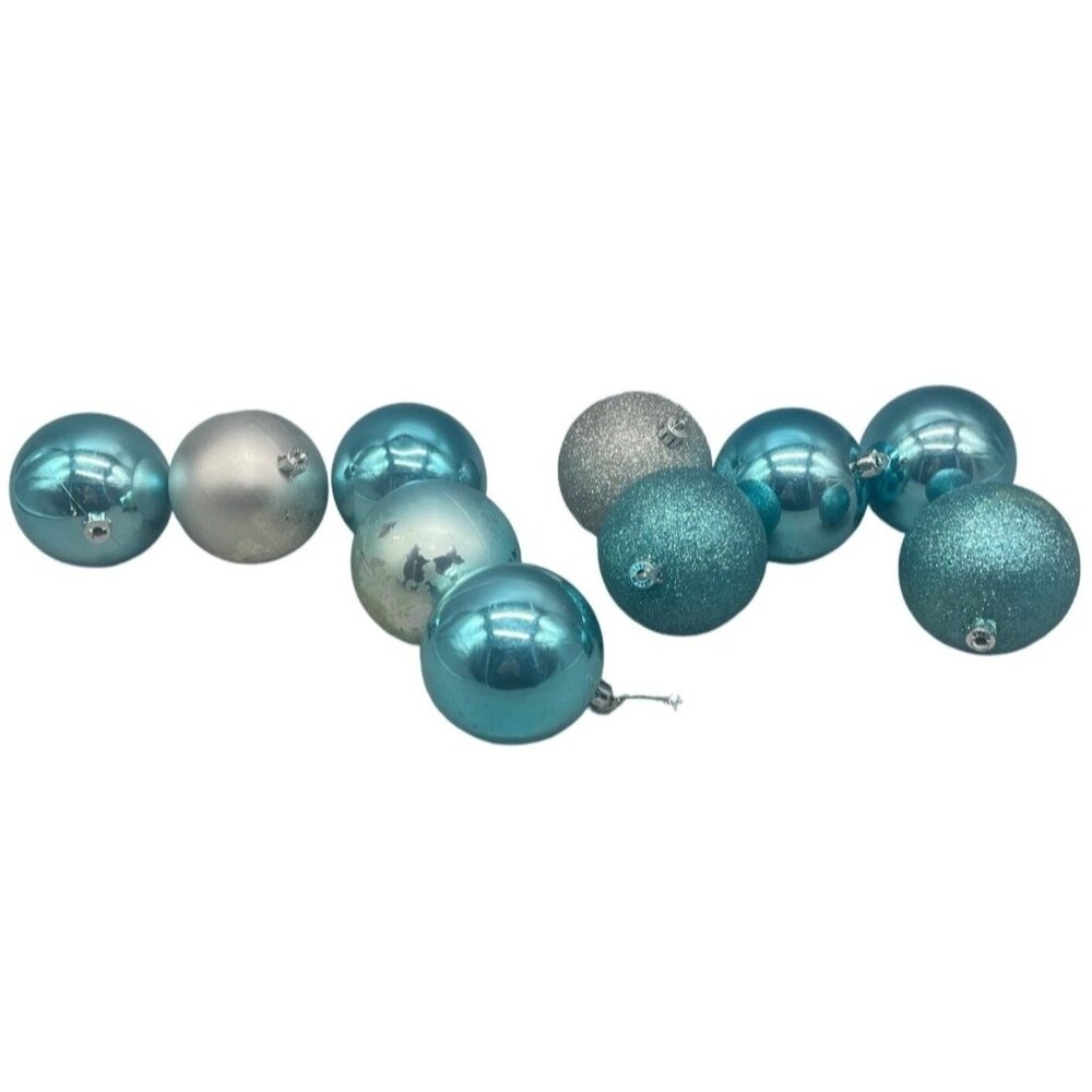 Christmas set of 8 bulb ornament blue shine sparkle 2" round plastic READ